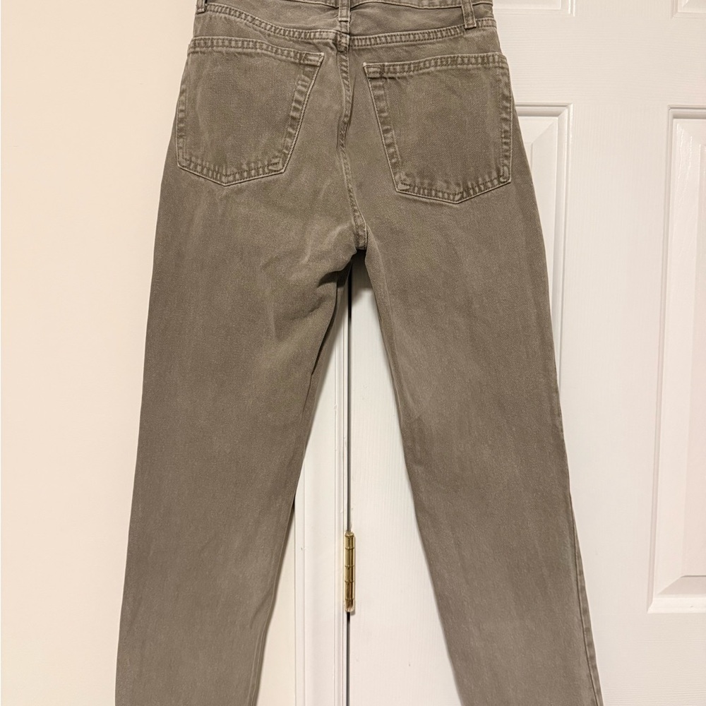 Zara High Rise Straight Leg Jeans Size 0 Khaki Beige Brown Wash - Picture 2 of 3